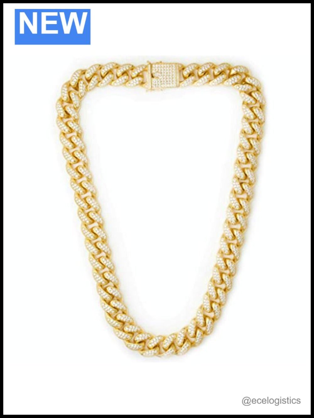 Iced Out Miami Cuban Link Chain Necklace 18K Gold Plated CZ Men's Jewelry